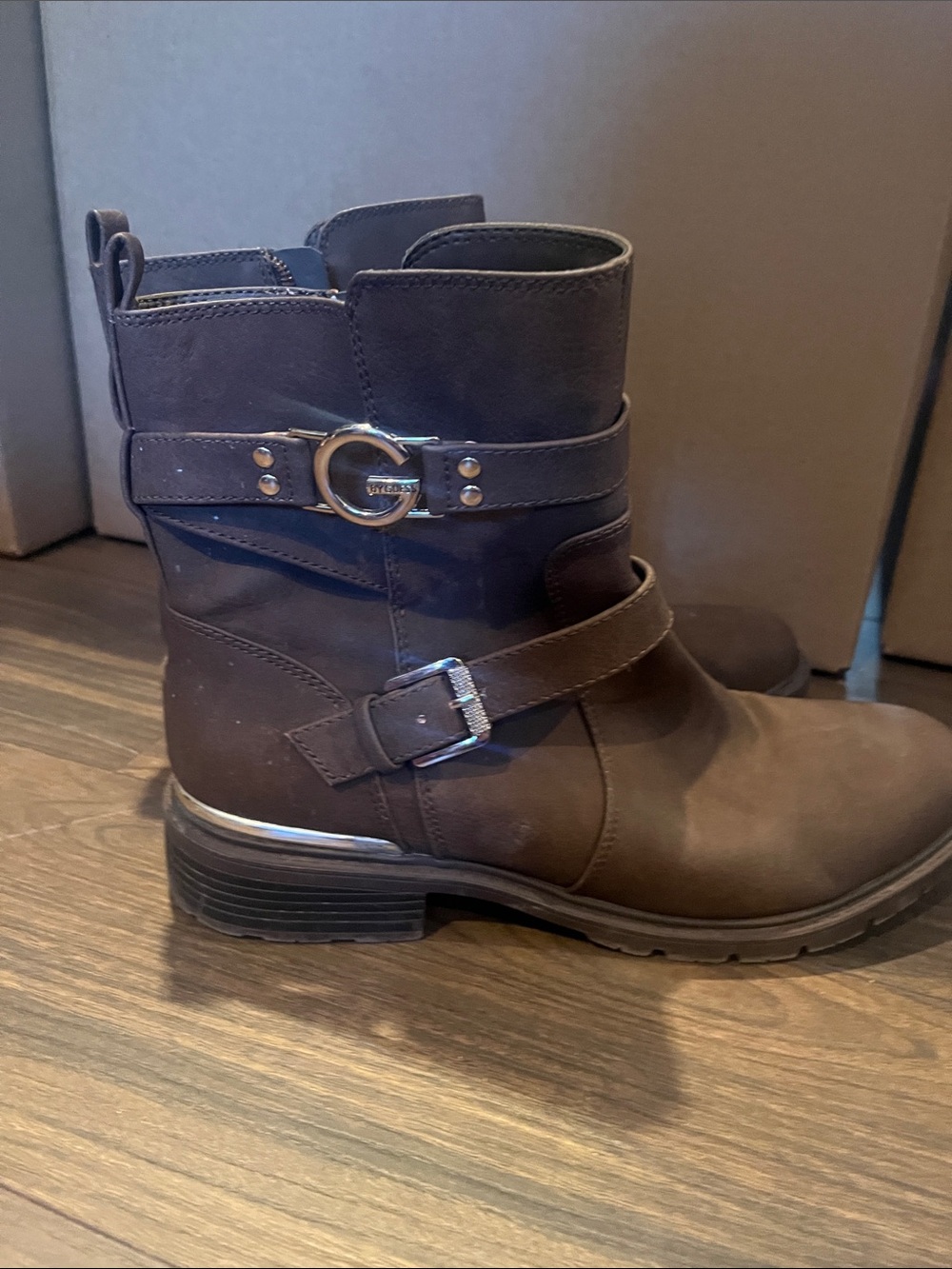 G by Guess Brown Buckle Moto Ankle Boots